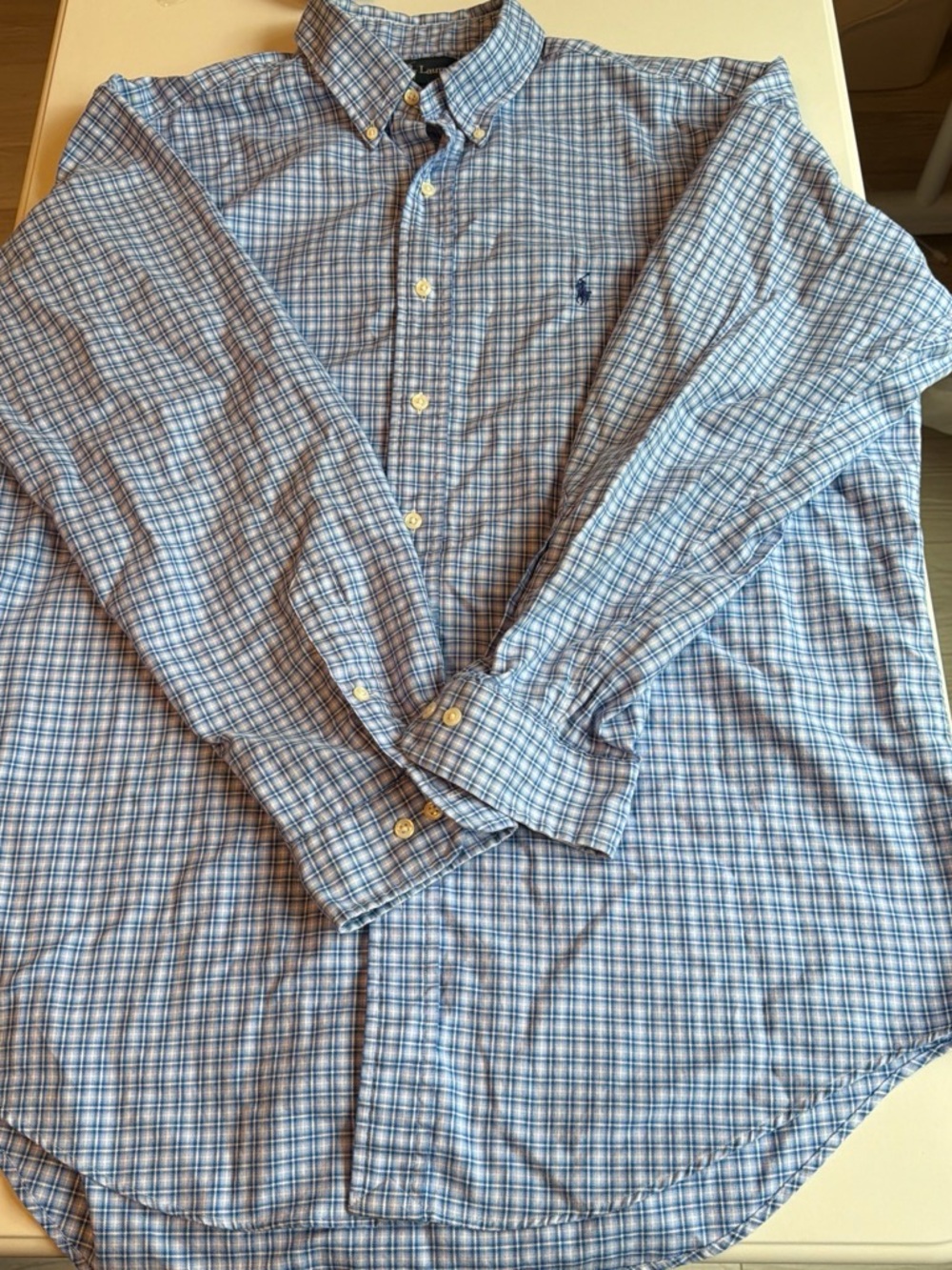 Ralph Lauren Light Blue & White Plaid Button-Down Shirt